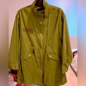 Zara cargo long jacket with Floral embellishments on the back.